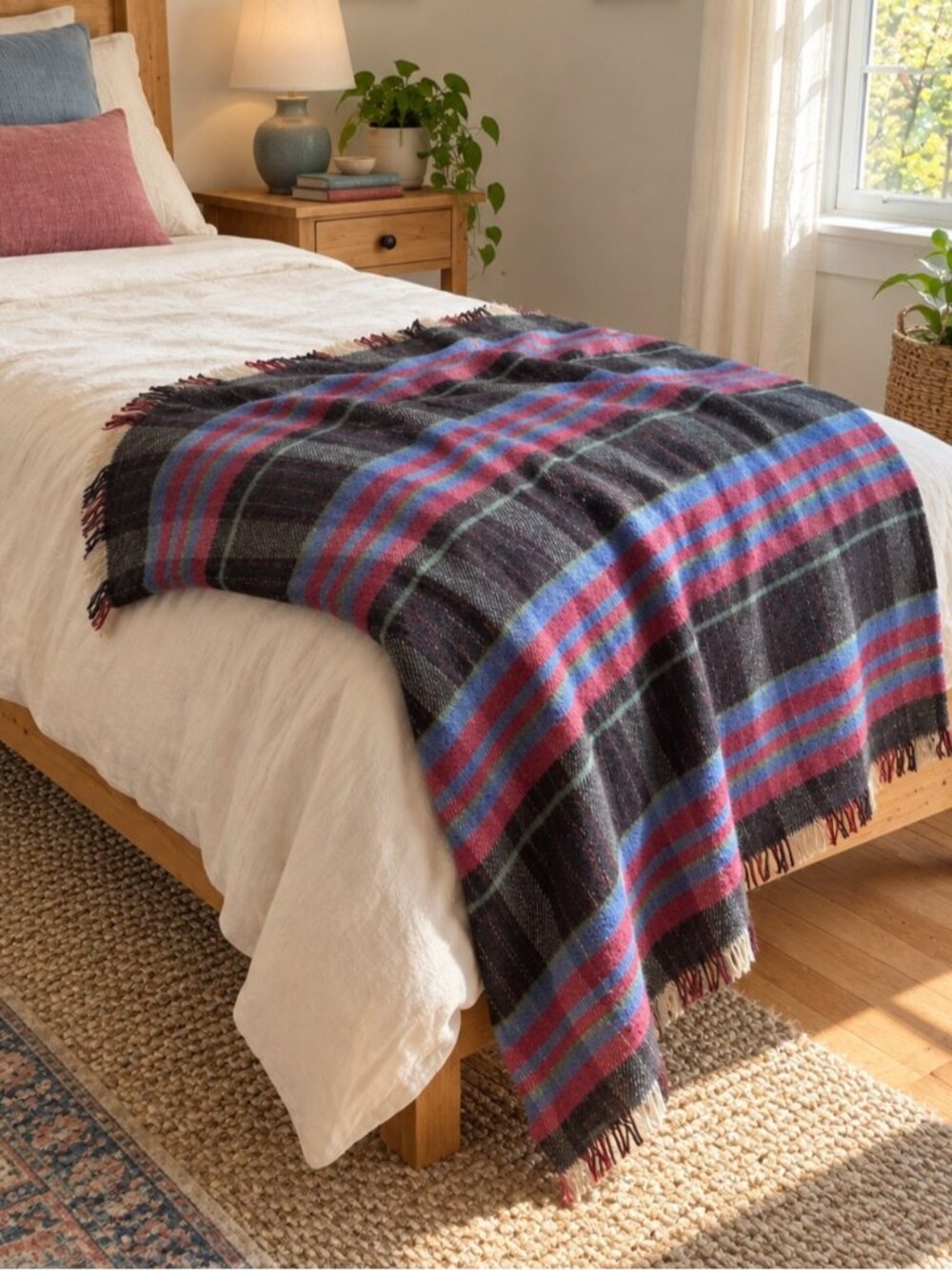 Vintage Hector Russell Scotland All Wool Plaid Tartan Fringed Blanket Winter